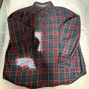 Eddie Bauer Red Grey L Flannel Plaid Classic Timeless Outdoor Adventure